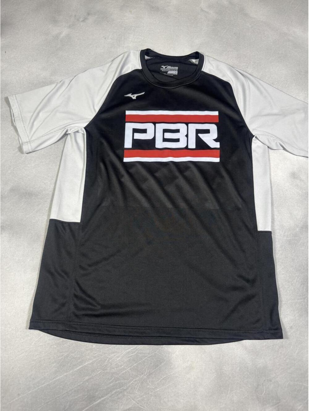 Mizuno Men's Large PBR Performance Jersey Black Gray Raglan Sleeves
